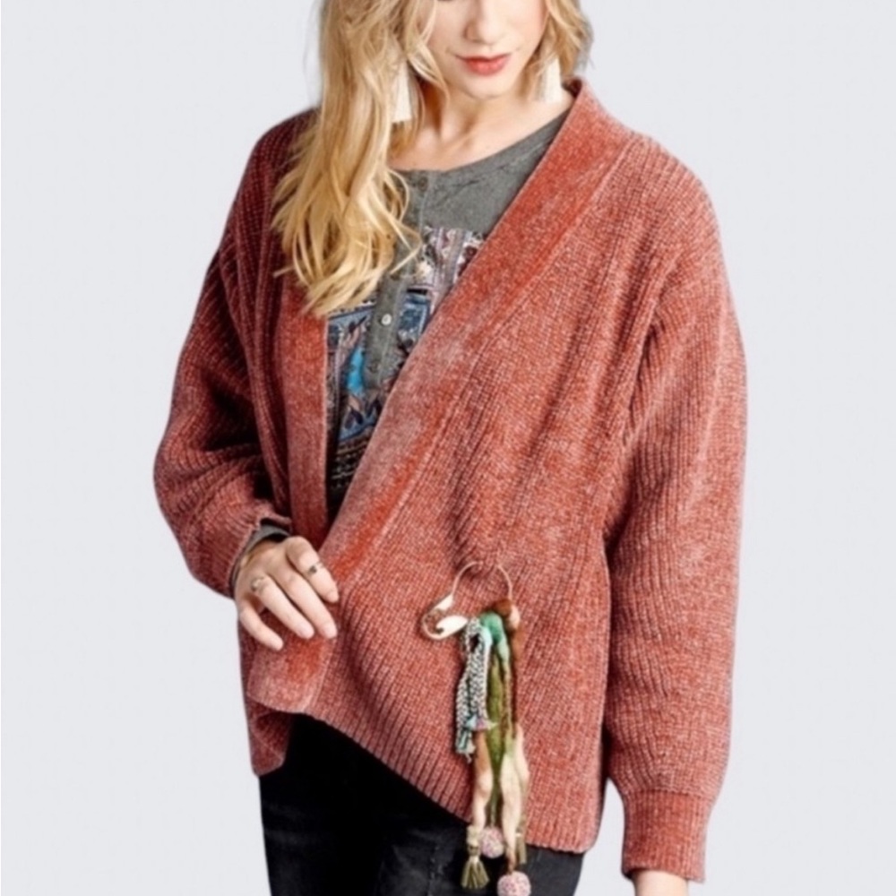 🌸Comfy Boxy Chenille Open Cardigan. Color: Mauve/Rust Blend. 1 S/M 1 M/L